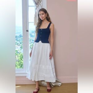 SQUARE NECKLINE TOP MIXED MEDIA MIDI DRESS